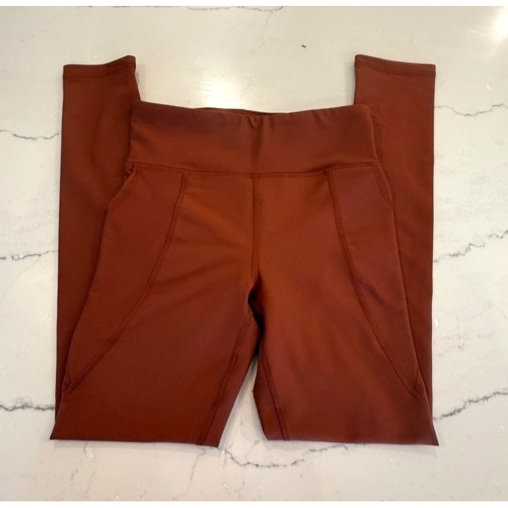 Old Navy Girls L Powersoft High Rise Go-Dry Leggings Pockets Active, Rust Color